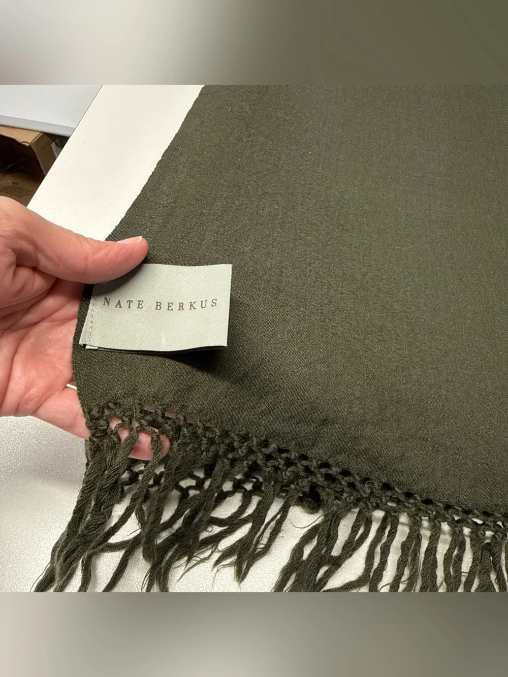 Nate Berkus Wool ONE Window Panel Olive Green Fringe 50x78